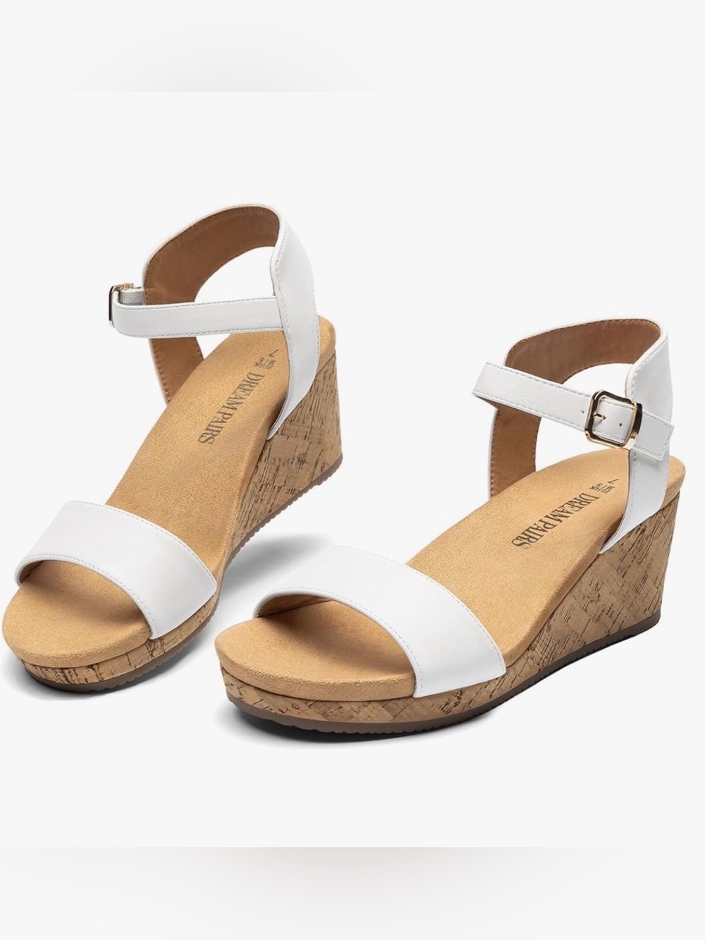 Dream Pairs 9.5 white wedge open toe sandals with buckle
